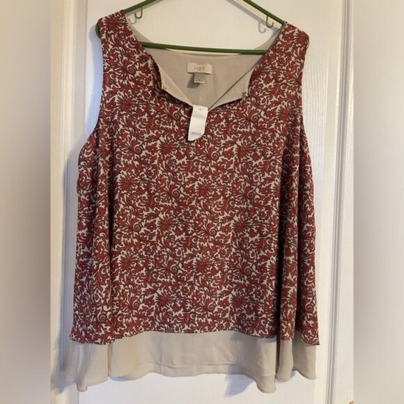 NWT LOFT Y2K Floral Peach Cream Blouse XL Cottage Preppy Career Travel - Picture 1 of 5